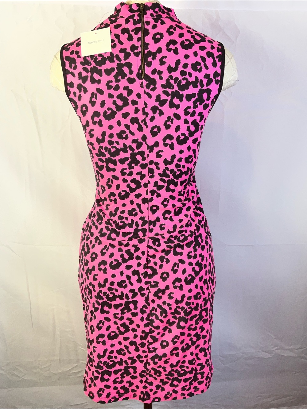 Fraiche By J Sleeveless Leopard Print Mock Neck Bodycon Midi Dress Size Small - Picture 2 of 5
